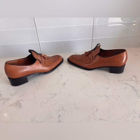Apostrophe Tan Leather Fringe Loafers - Picture 5 of 8